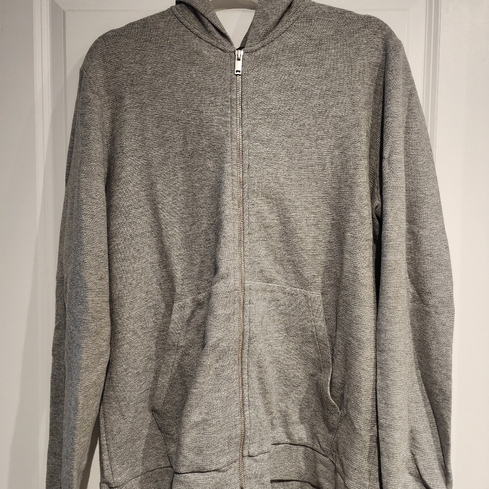 Theory Men's Ridge Waffleknit Fullzip Hoodie in Light Gray, Large,NEW w/out Tag